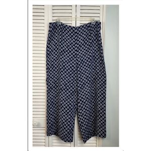 🔥 Talbots Side Zip Daisy Print Pants size 12 Navy Blue White Lightweight